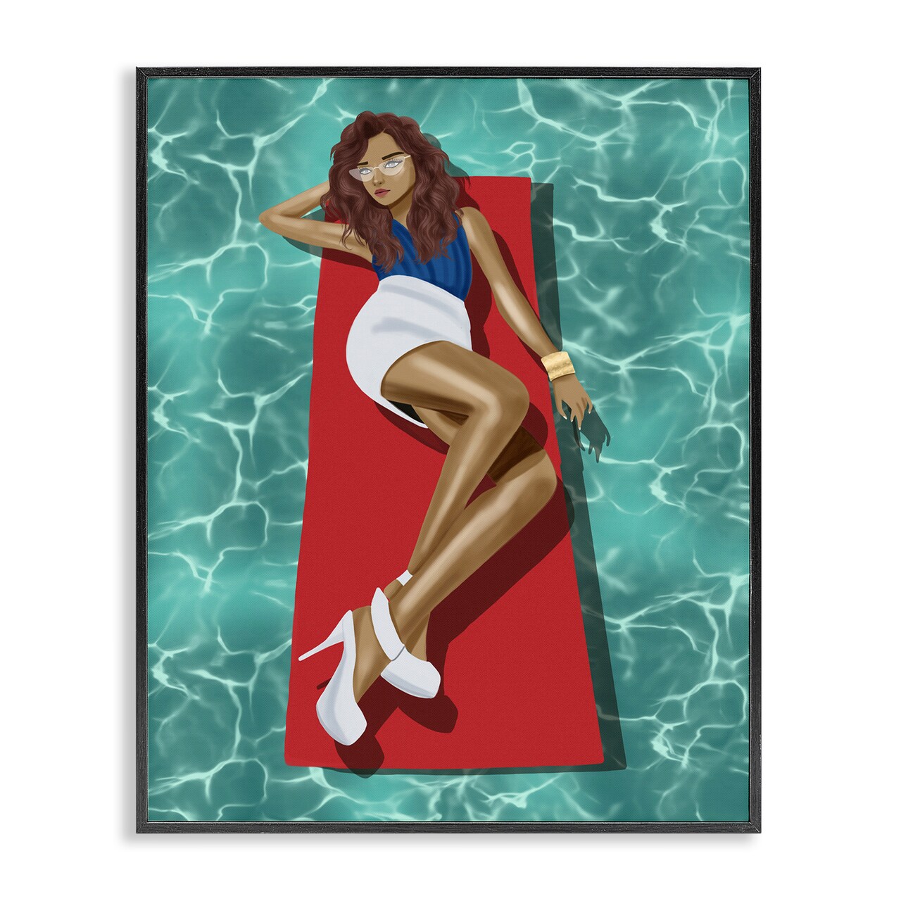 Stupell Industries Lounging on Pool Raft Framed Giclee Wall Art Design by Saba Rauf